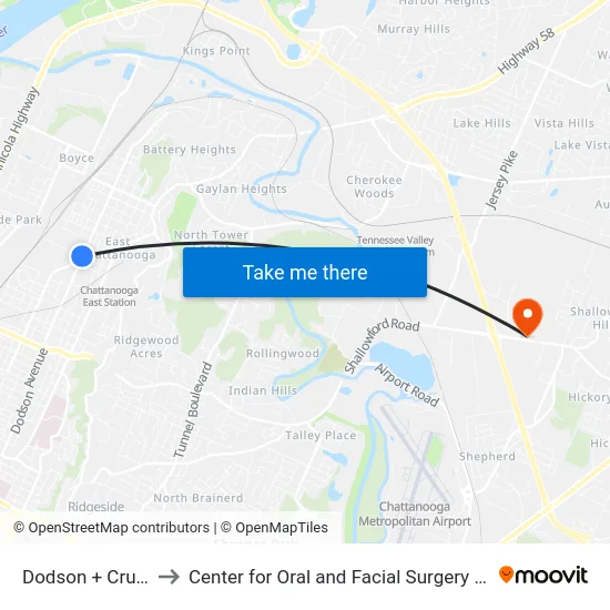 Dodson + Crutchfield to Center for Oral and Facial Surgery of Chattanooga map