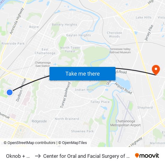 Oknob + Citico to Center for Oral and Facial Surgery of Chattanooga map