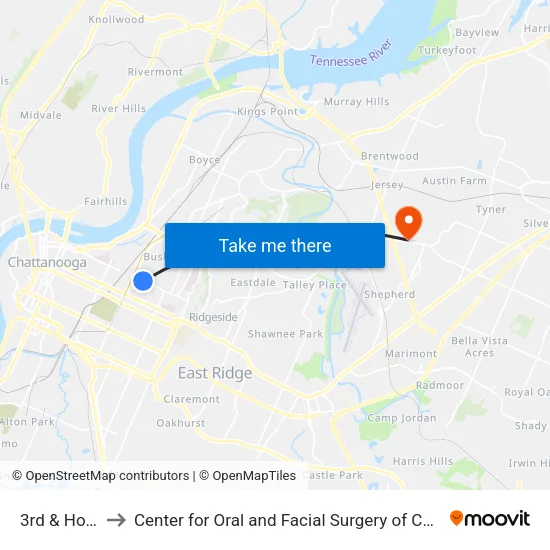 3rd & Holly-1 to Center for Oral and Facial Surgery of Chattanooga map