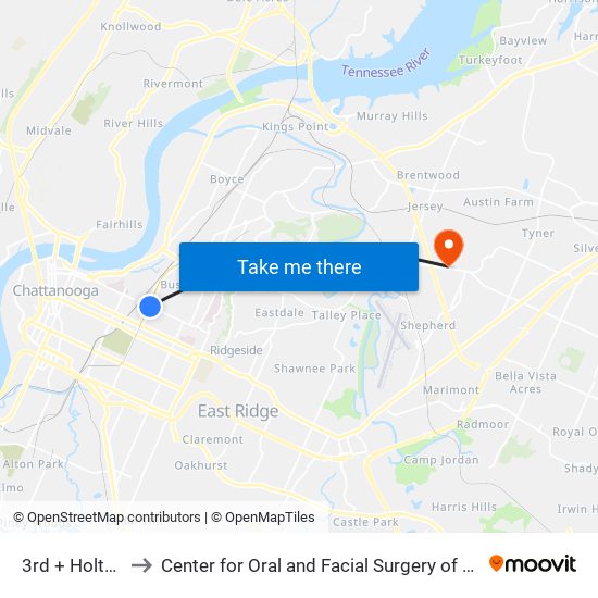 3rd + Holtzclaw to Center for Oral and Facial Surgery of Chattanooga map