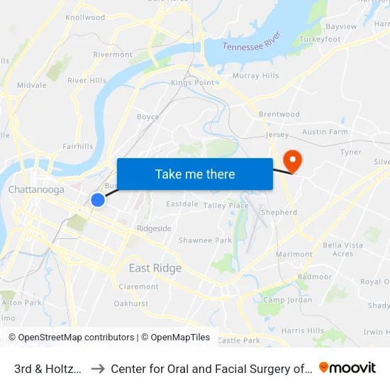 3rd & Holtzclaw-1 to Center for Oral and Facial Surgery of Chattanooga map