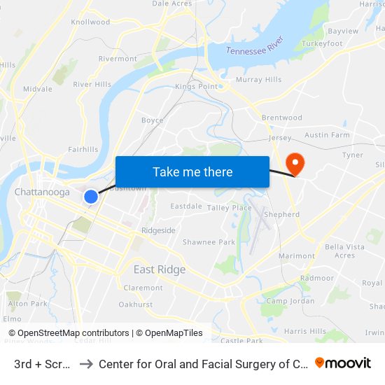 3rd + Scruggs to Center for Oral and Facial Surgery of Chattanooga map