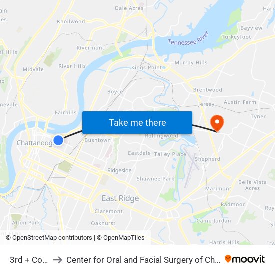 3rd + Collins to Center for Oral and Facial Surgery of Chattanooga map