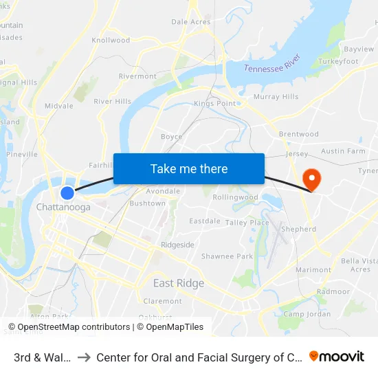 3rd & Walnut1 to Center for Oral and Facial Surgery of Chattanooga map