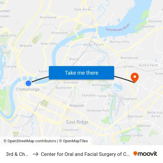 3rd & Cherry1 to Center for Oral and Facial Surgery of Chattanooga map
