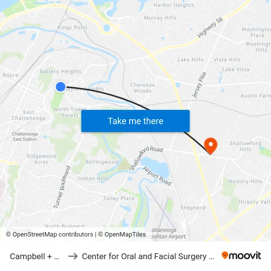 Campbell + N.Y. Ave to Center for Oral and Facial Surgery of Chattanooga map