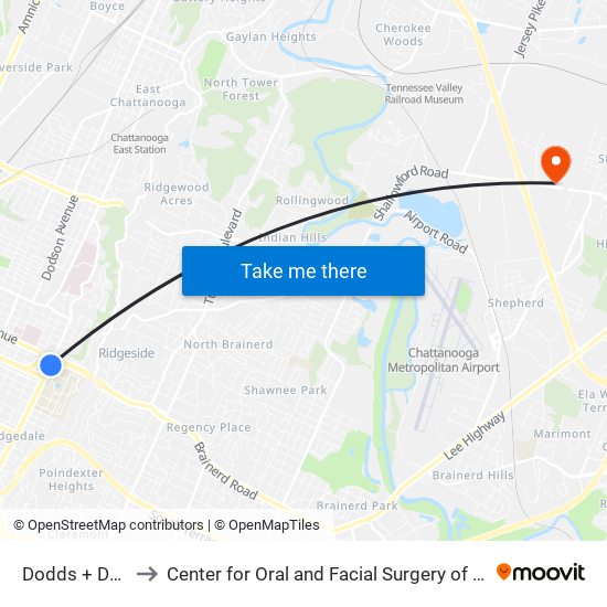 Dodds + Duncan to Center for Oral and Facial Surgery of Chattanooga map