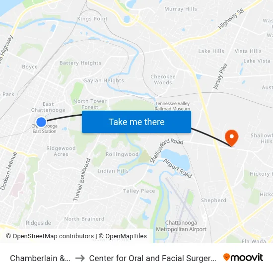 Chamberlain & Emma-1 to Center for Oral and Facial Surgery of Chattanooga map