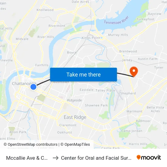 Mccallie Ave & Campus Dr-1-0 to Center for Oral and Facial Surgery of Chattanooga map