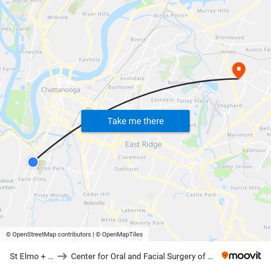 St Elmo + 41st to Center for Oral and Facial Surgery of Chattanooga map