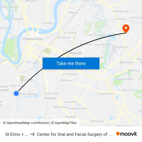 St Elmo + 55th to Center for Oral and Facial Surgery of Chattanooga map