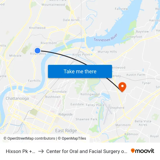 Hixson Pk + Ozark to Center for Oral and Facial Surgery of Chattanooga map