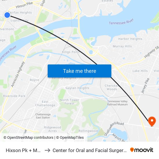 Hixson Pk + Manchester to Center for Oral and Facial Surgery of Chattanooga map