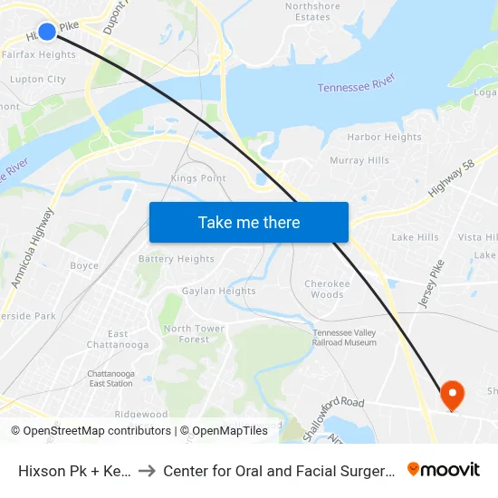 Hixson Pk + Kensington to Center for Oral and Facial Surgery of Chattanooga map