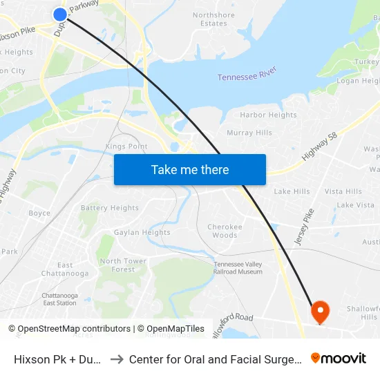 Hixson Pk + Dupont Pkwy to Center for Oral and Facial Surgery of Chattanooga map