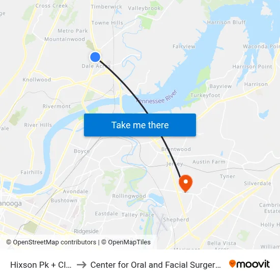 Hixson Pk + Cloverdale to Center for Oral and Facial Surgery of Chattanooga map
