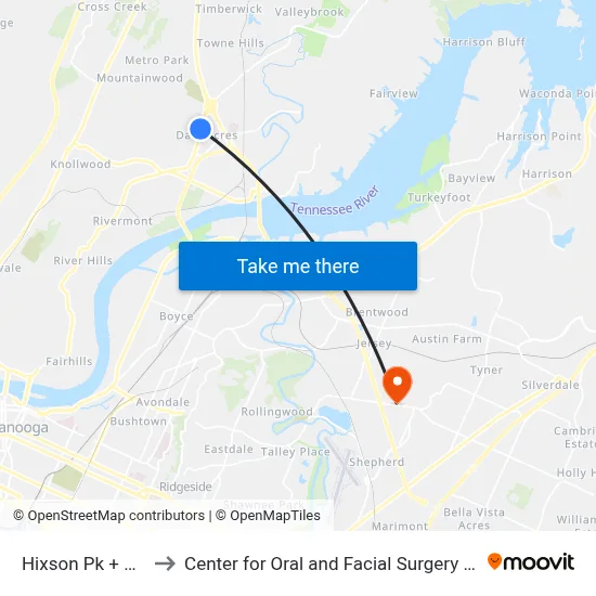 Hixson Pk + Williams to Center for Oral and Facial Surgery of Chattanooga map