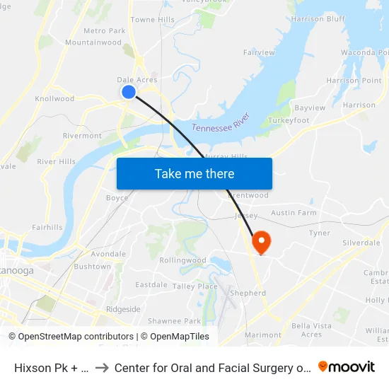 Hixson Pk + Hamill to Center for Oral and Facial Surgery of Chattanooga map