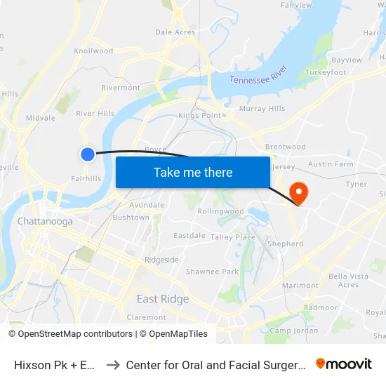 Hixson Pk + Englewood to Center for Oral and Facial Surgery of Chattanooga map