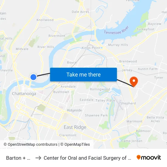 Barton + Baker to Center for Oral and Facial Surgery of Chattanooga map