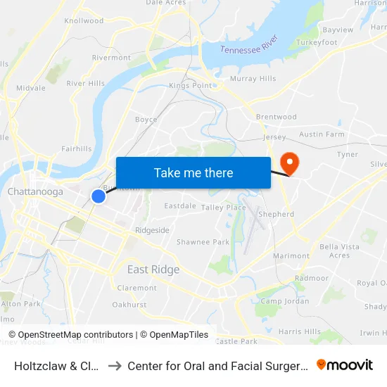 Holtzclaw & Cleveland-0 to Center for Oral and Facial Surgery of Chattanooga map
