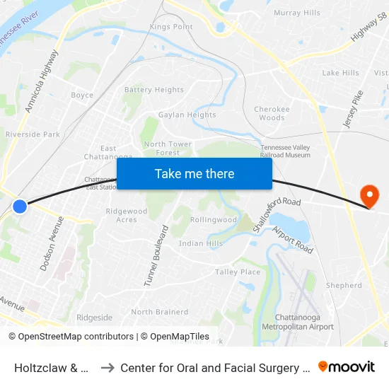 Holtzclaw & Wilson 0 to Center for Oral and Facial Surgery of Chattanooga map