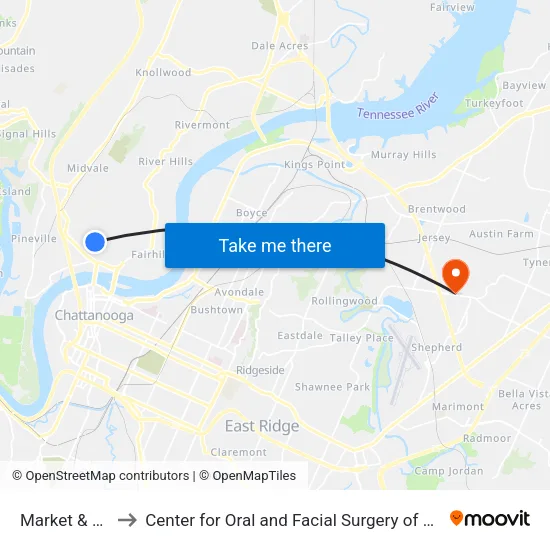 Market & Bell-1 to Center for Oral and Facial Surgery of Chattanooga map