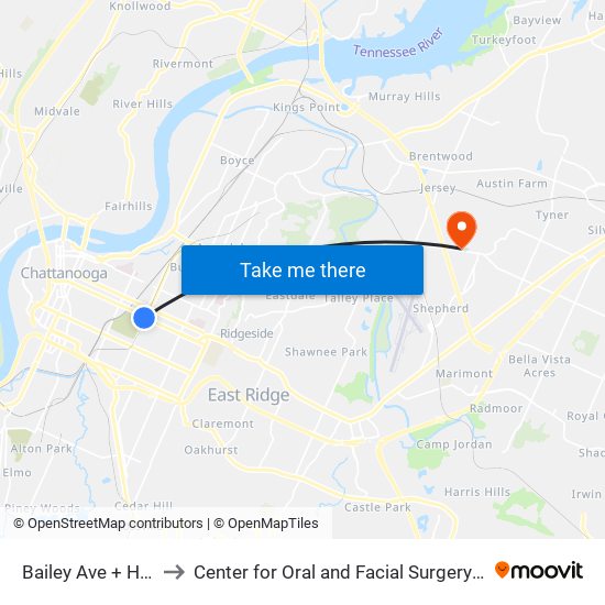 Bailey Ave + Holtzclaw to Center for Oral and Facial Surgery of Chattanooga map