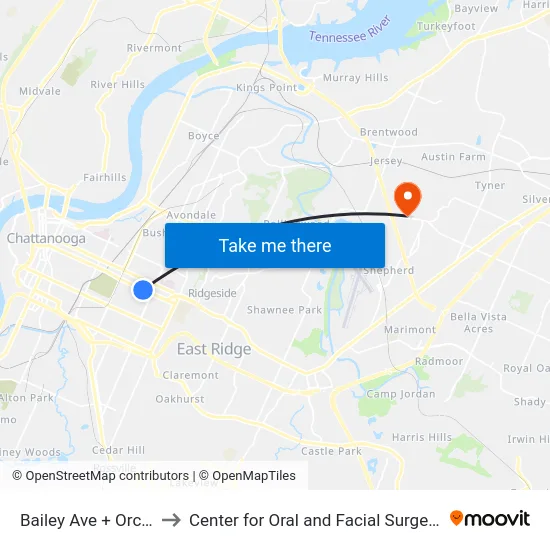 Bailey Ave + Orchard Knob to Center for Oral and Facial Surgery of Chattanooga map