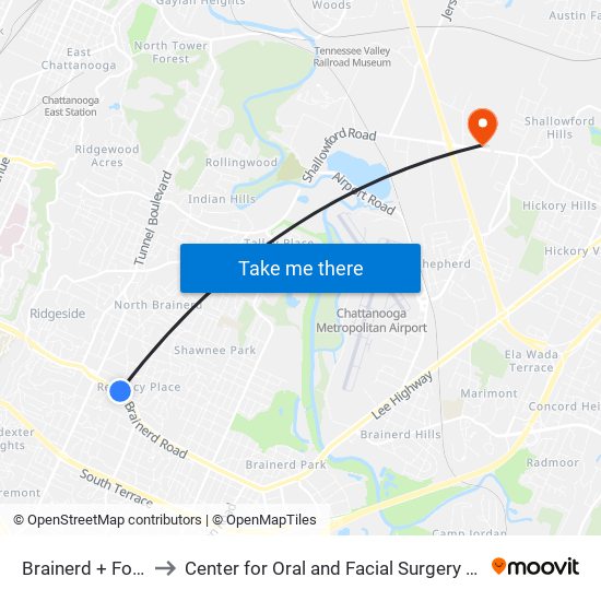 Brainerd + Food Lion to Center for Oral and Facial Surgery of Chattanooga map