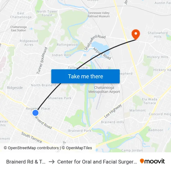 Brainerd Rd & Talley Rd-0 to Center for Oral and Facial Surgery of Chattanooga map