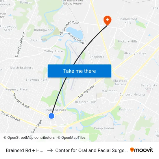Brainerd Rd + Holiday Bowl to Center for Oral and Facial Surgery of Chattanooga map