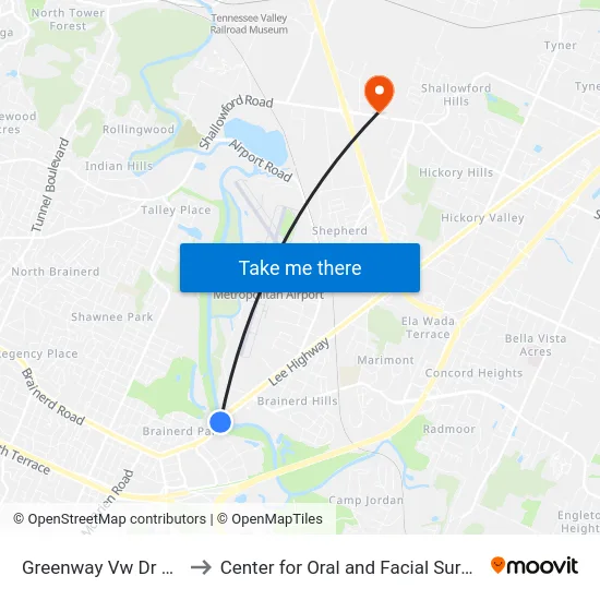Greenway Vw Dr + Brainerd Rd to Center for Oral and Facial Surgery of Chattanooga map