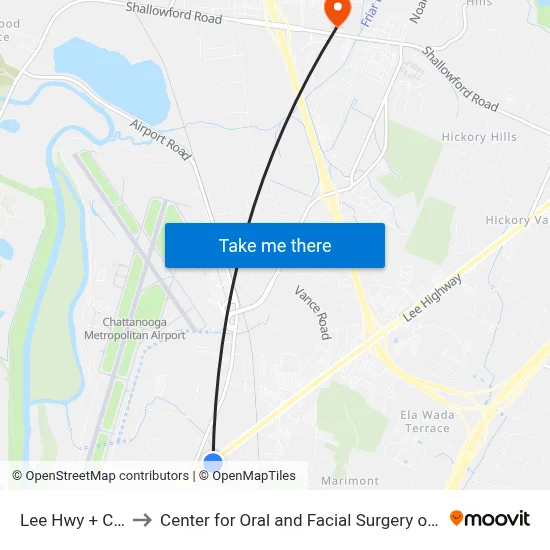 Lee Hwy + Charles to Center for Oral and Facial Surgery of Chattanooga map