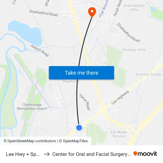 Lee Hwy + Sports Barn to Center for Oral and Facial Surgery of Chattanooga map