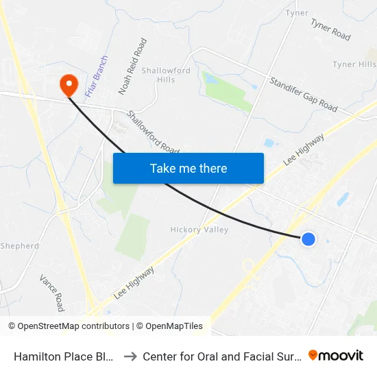 Hamilton Place Blvd + Starbucks to Center for Oral and Facial Surgery of Chattanooga map