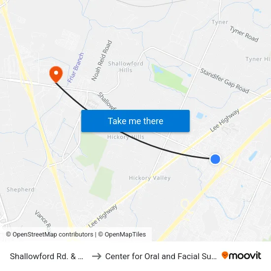 Shallowford Rd. & Shallowford Vill. to Center for Oral and Facial Surgery of Chattanooga map