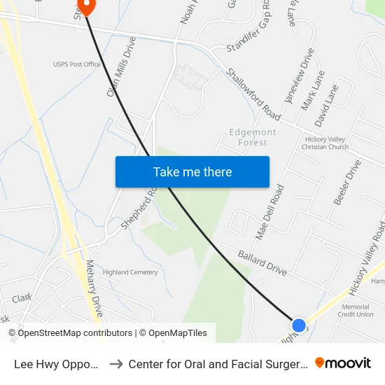 Lee Hwy & Tn Children Home-1st Stop to Center for Oral and Facial Surgery of Chattanooga map