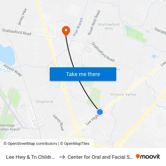 Lee Hwy & Tn Children Home-2nd Stop to Center for Oral and Facial Surgery of Chattanooga map