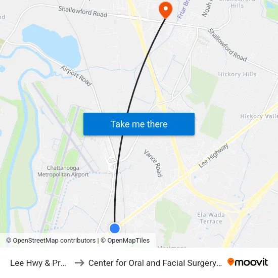 Lee Hwy & Provence-1 to Center for Oral and Facial Surgery of Chattanooga map