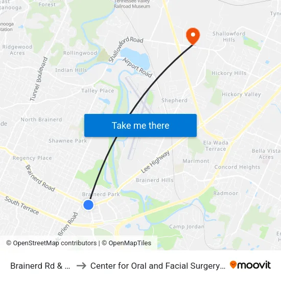 Brainerd Rd & Pisgah-1 to Center for Oral and Facial Surgery of Chattanooga map