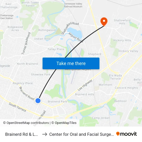 Brainerd Rd & Larchmont-1 to Center for Oral and Facial Surgery of Chattanooga map
