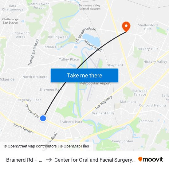 Brainerd Rd + Parkdale to Center for Oral and Facial Surgery of Chattanooga map