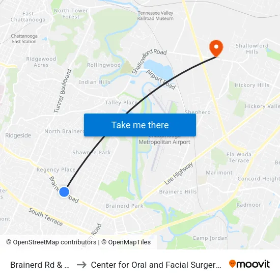 Brainerd Rd & Tuxedo-1 to Center for Oral and Facial Surgery of Chattanooga map