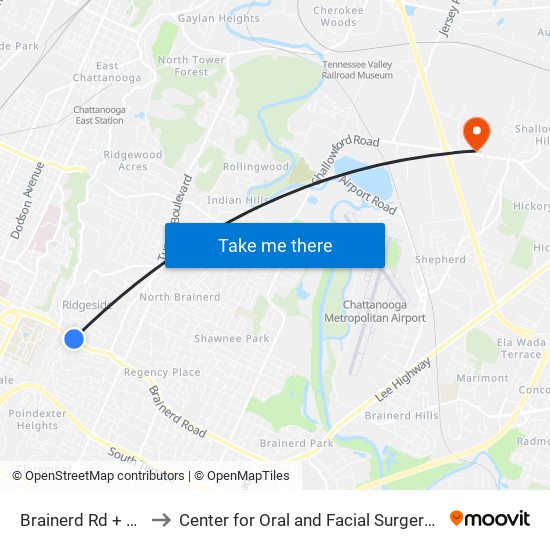 Brainerd Rd + Seminole to Center for Oral and Facial Surgery of Chattanooga map