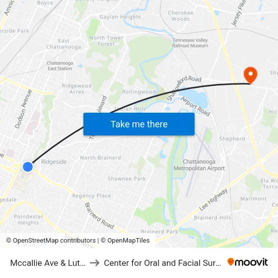 Mccallie Ave & Lutheran Church to Center for Oral and Facial Surgery of Chattanooga map