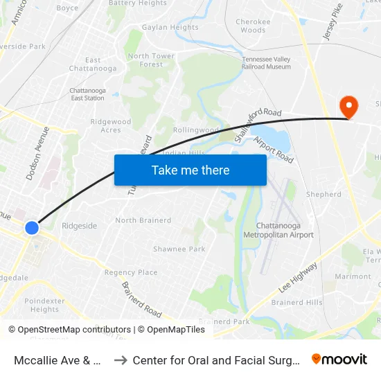 Mccallie Ave & Glenwood-1 to Center for Oral and Facial Surgery of Chattanooga map