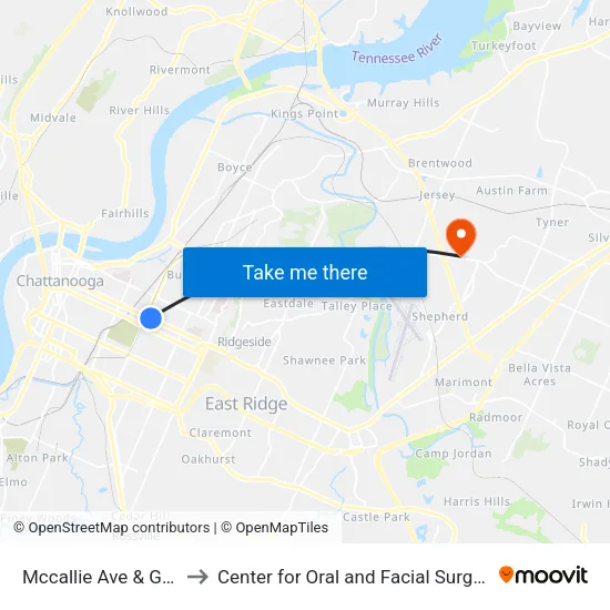 Mccallie Ave & Greenwood-1 to Center for Oral and Facial Surgery of Chattanooga map