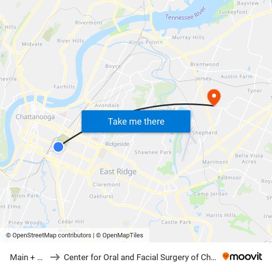 Main + Polk to Center for Oral and Facial Surgery of Chattanooga map