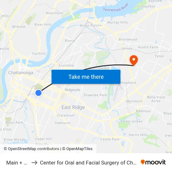 Main + Gulf to Center for Oral and Facial Surgery of Chattanooga map